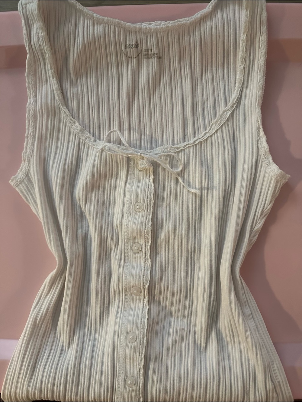 aerie Cream Ribbed Button-Front Tank with Tie